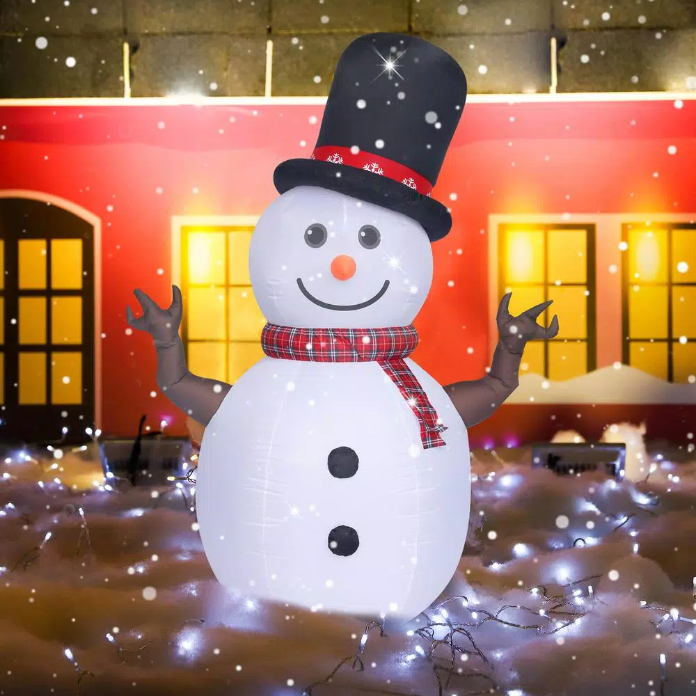 JOYDECOR 8 ft. Pre-Lit Rotating LED Snowman Christmas Inflatable with Branch Hands