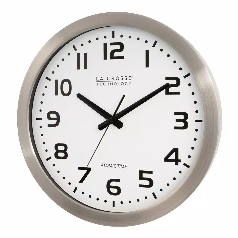 La Crosse Technology WT-3161WH 16 in. Atomic Analog Wall Clock with Brushed Aluminum Frame