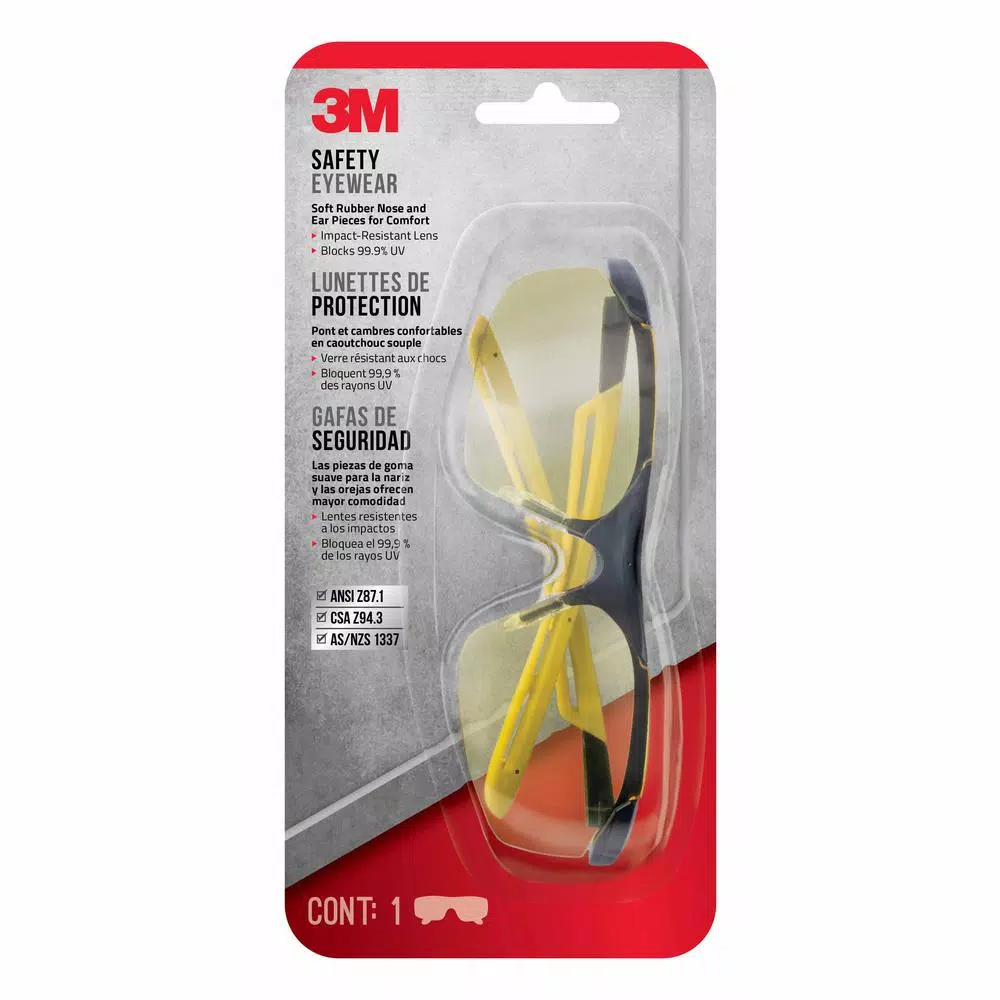 3M Safety Eyewear Amber Lenses, Black/Yellow Frame, Anti-Fog & Scratch Resistant (6 Pack)