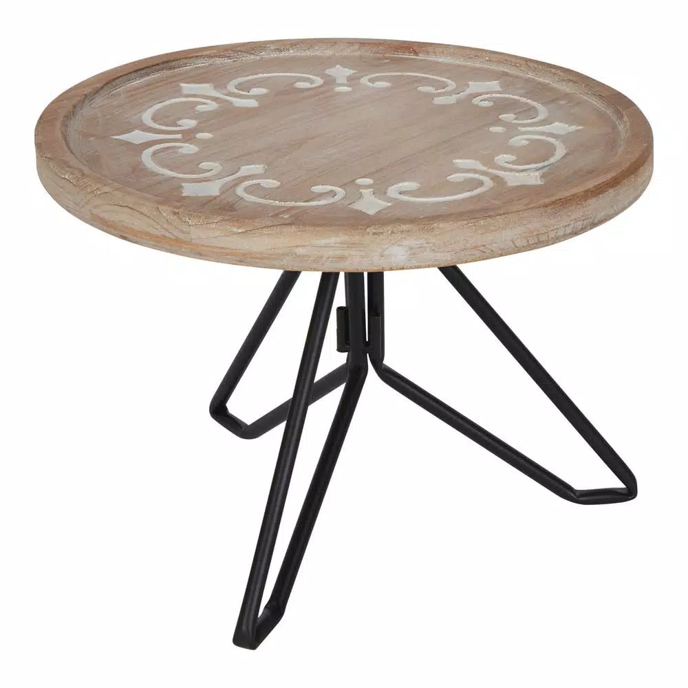 Kate and Laurel Sherald 11 in. White Round Wood Pedestal Tray with Metal Stand