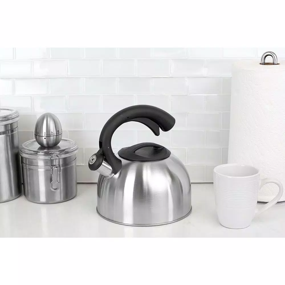 Home Basics 10.5-Cup Stainless Steel Whistling Tea Kettle, Silver