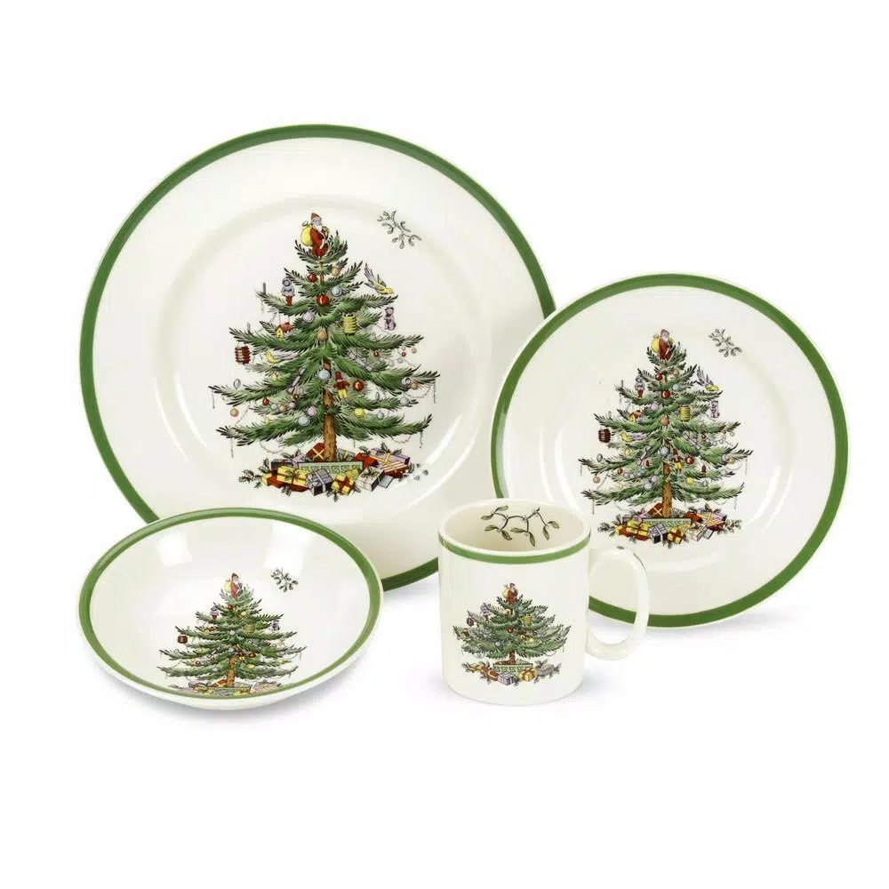 Spode Christmas Tree 4-Piece Ceramic Dinnerware Set, Service for 1