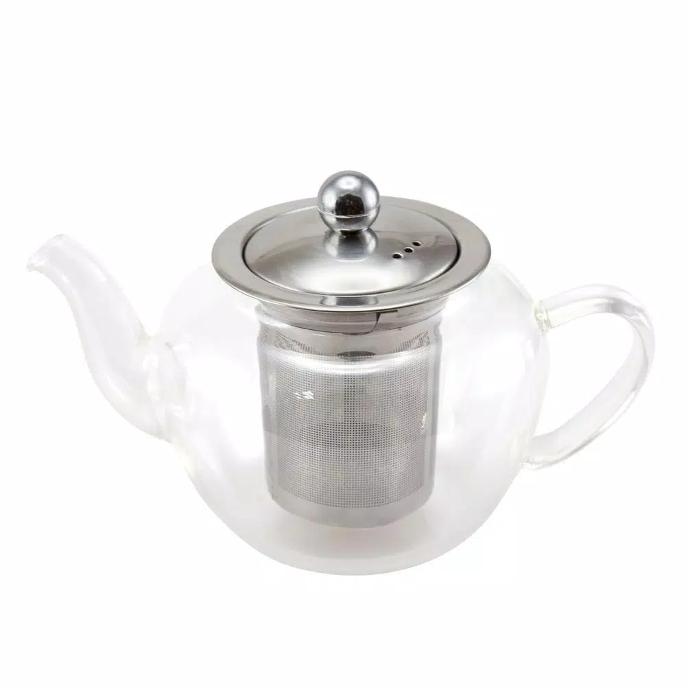 Creative Home 20 oz Borosilicate Glass Teapot with Stainless Steel Removable Lid and Infuser Basket