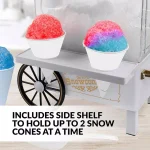 Nostalgia 160 oz. Countertop Snow Cone Maker with Stainless Steel Blades and Reusable Cones - White thumbnail 5