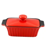 Crock-Pot Denhoff 8.5 in. Ribbed Stoneware Nonstick Casserole Dish with Lid, Red thumbnail 1