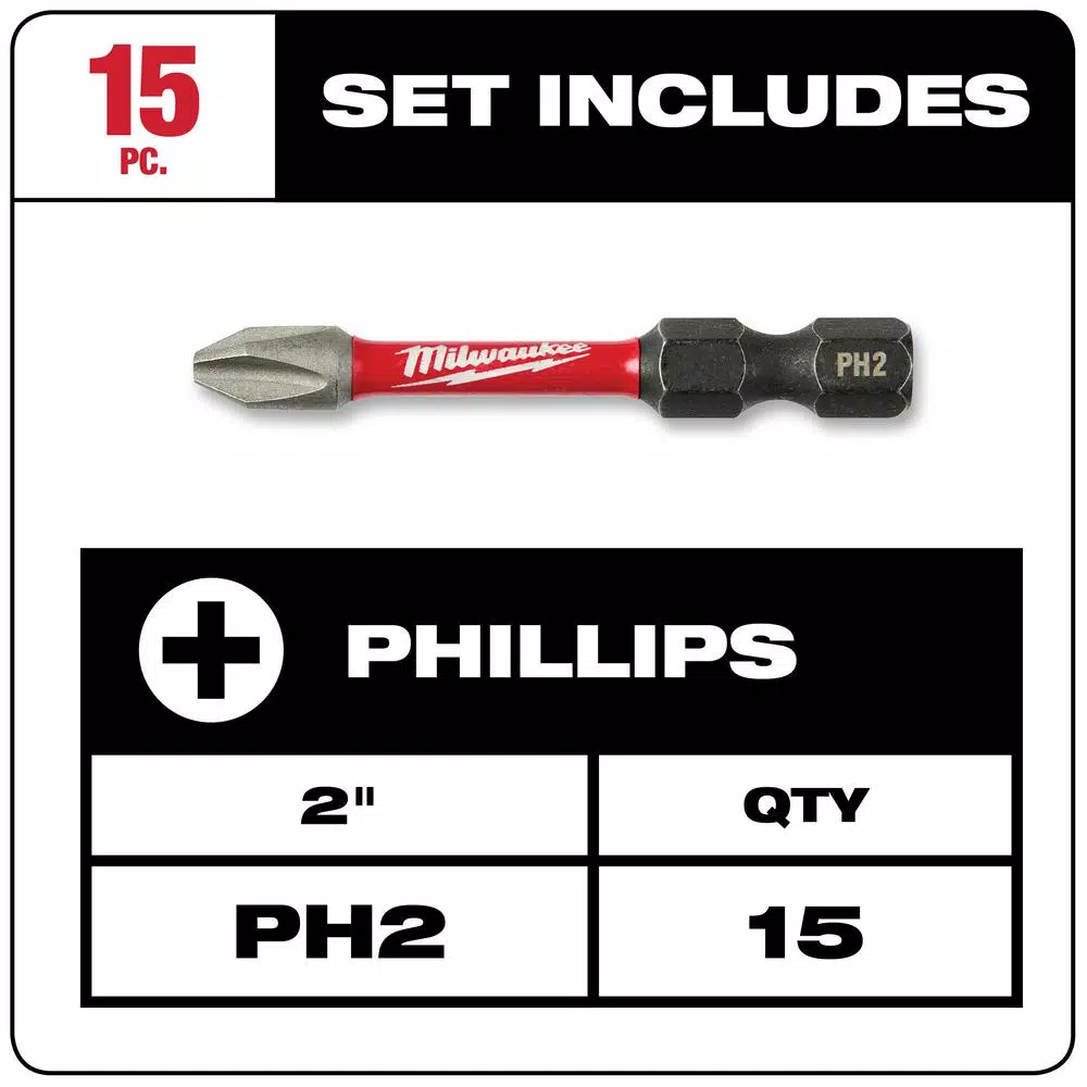 Milwaukee SHOCKWAVE 2 in. #2 Phillips Impact Duty Steel Driver Bits, 60-Pack