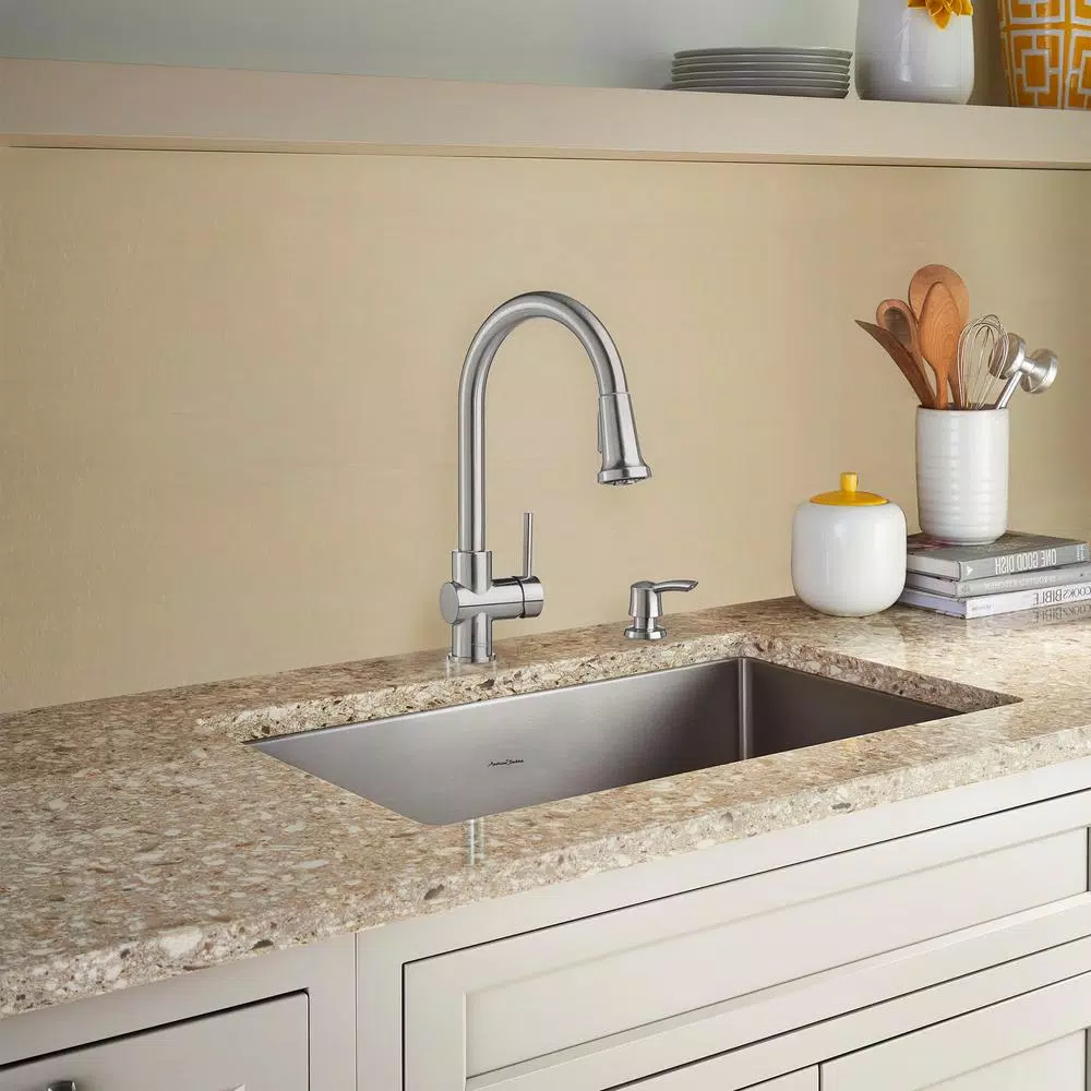 American Standard Montvale Single-Handle Pull-Down Kitchen Faucet with Soap Dispenser, Stainless Steel