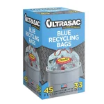 Ultrasac 33 Gallon Blue Drawstring Recycling Bags, 0.9 Mil, 45-Count thumbnail 1