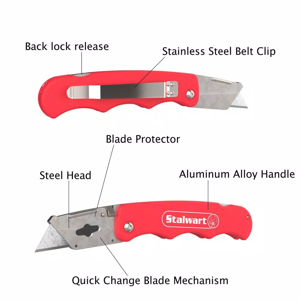 Stalwart Folding Utility Knife Set, 3-Pack with 9 Replacement Blades