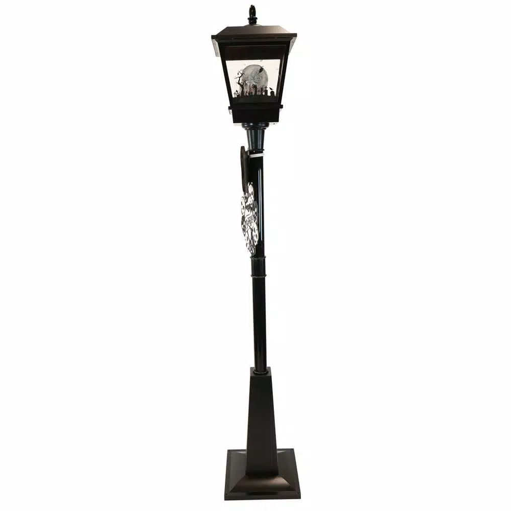 Haunted Hill Farm 71 in. Black Animated Skull Lamp Post with Spooky Music