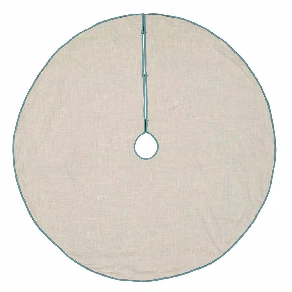 VHC Brands Sanbourne 60 in. Creme White Coastal Christmas Tree Skirt with Turquoise Trim