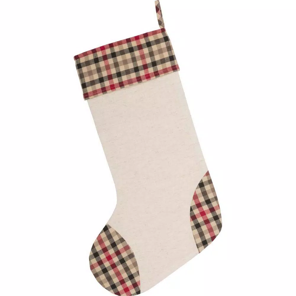 VHC Brands Hollis 20 in. Ivory White Farmhouse Christmas Stenciled Stocking with Holly Berry Accents