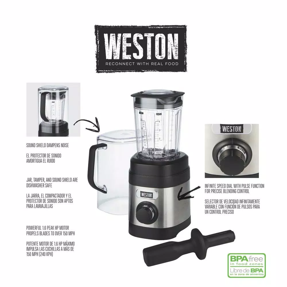 Weston Pro Series 32 oz. 11-Speed Stainless Steel Blender with Sound Shield