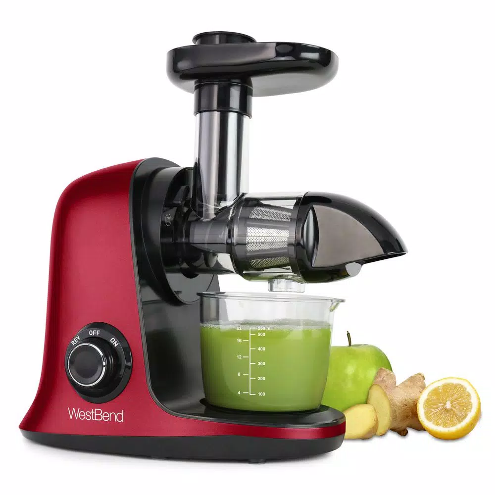West Bend Cold Press Masticating Juicer, Slow Juicer for Fruits, Vegetables and Greens, Red