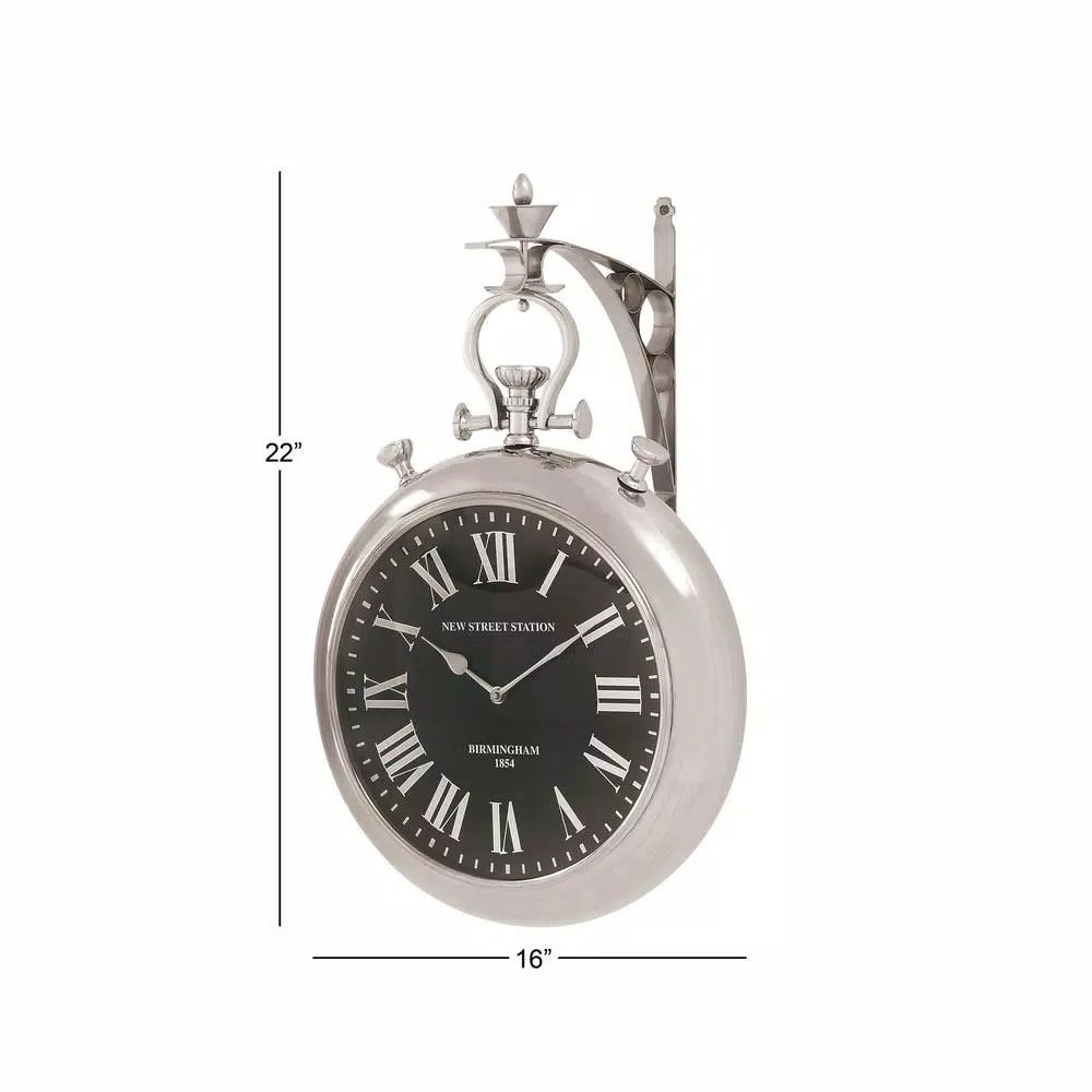 LITTON LANE 22 in. x 16 in. Vintage Pocket-Watch-Style Suspended Wall Clock, Silver Finish