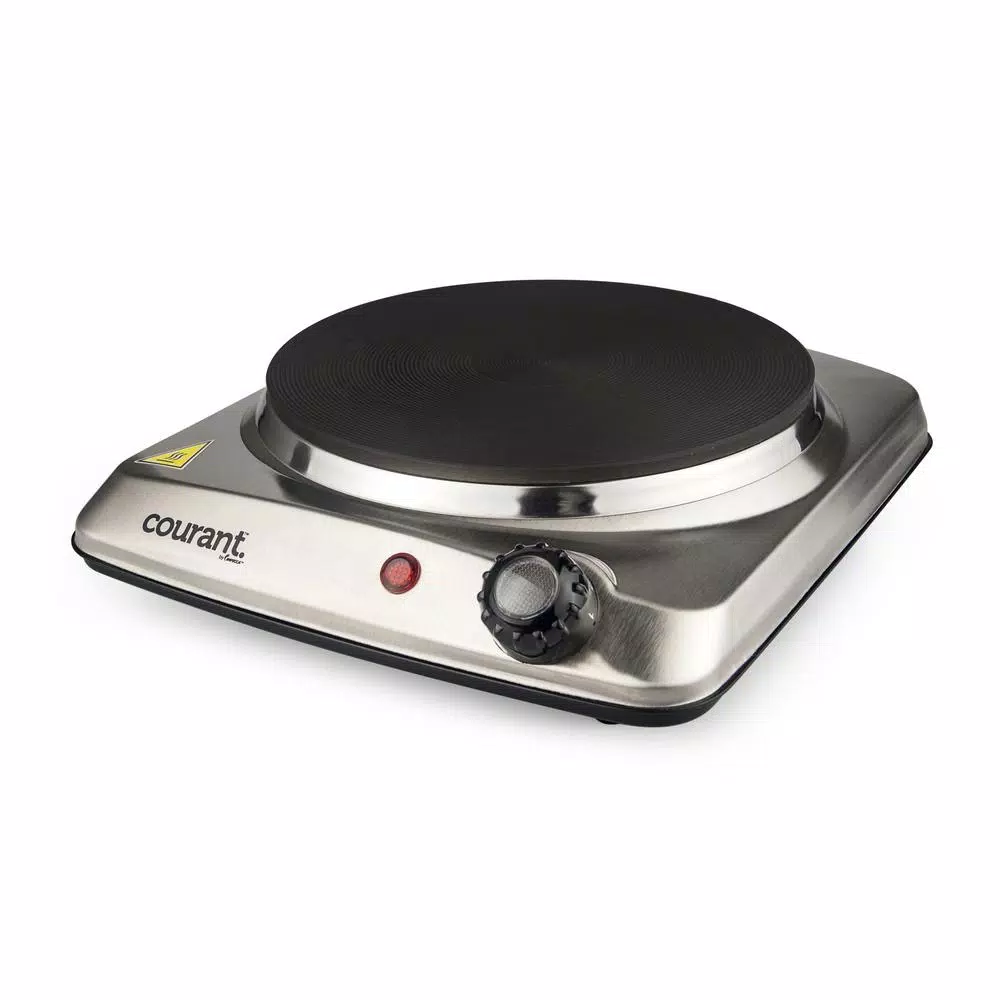 Courant 1000W Portable Single Burner Stainless Steel Hot Plate with 6.1 in. Cast Iron Plate