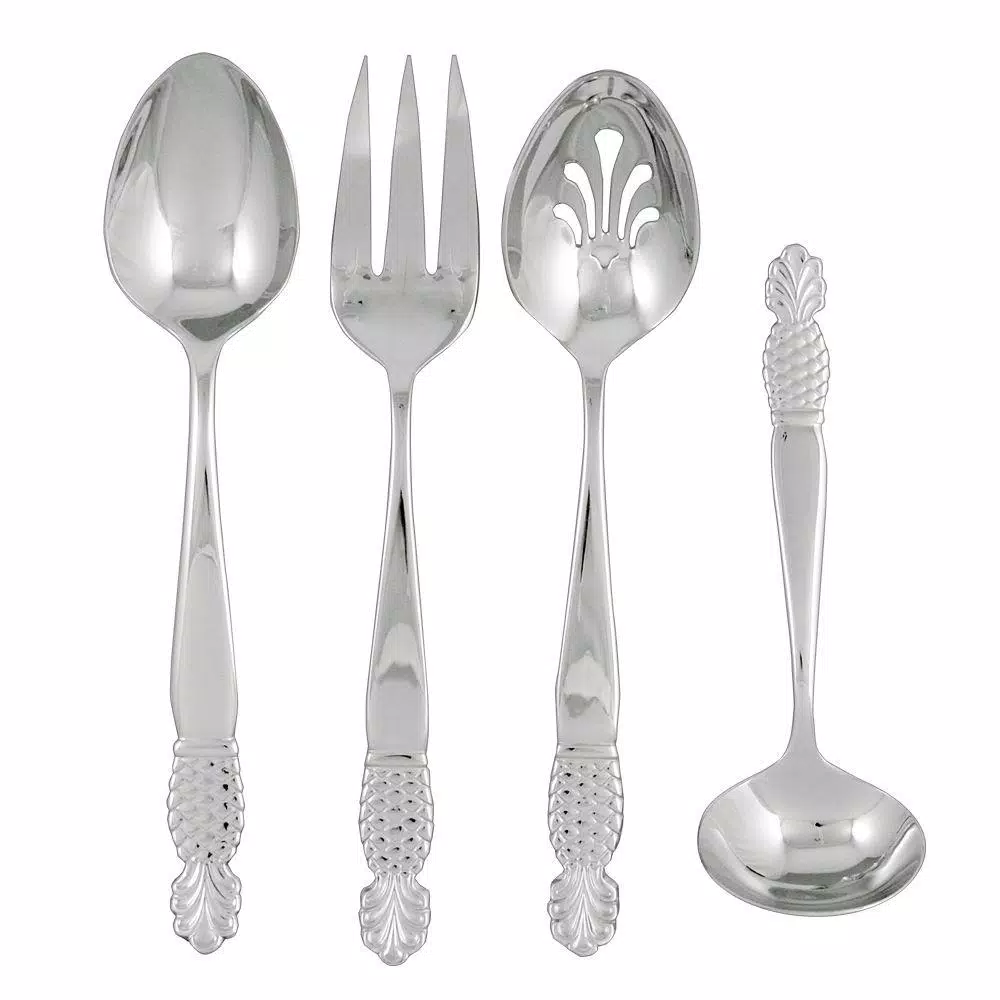 Ginkgo Pineapple Motif 4-Piece Stainless Steel Hostess Serving Set