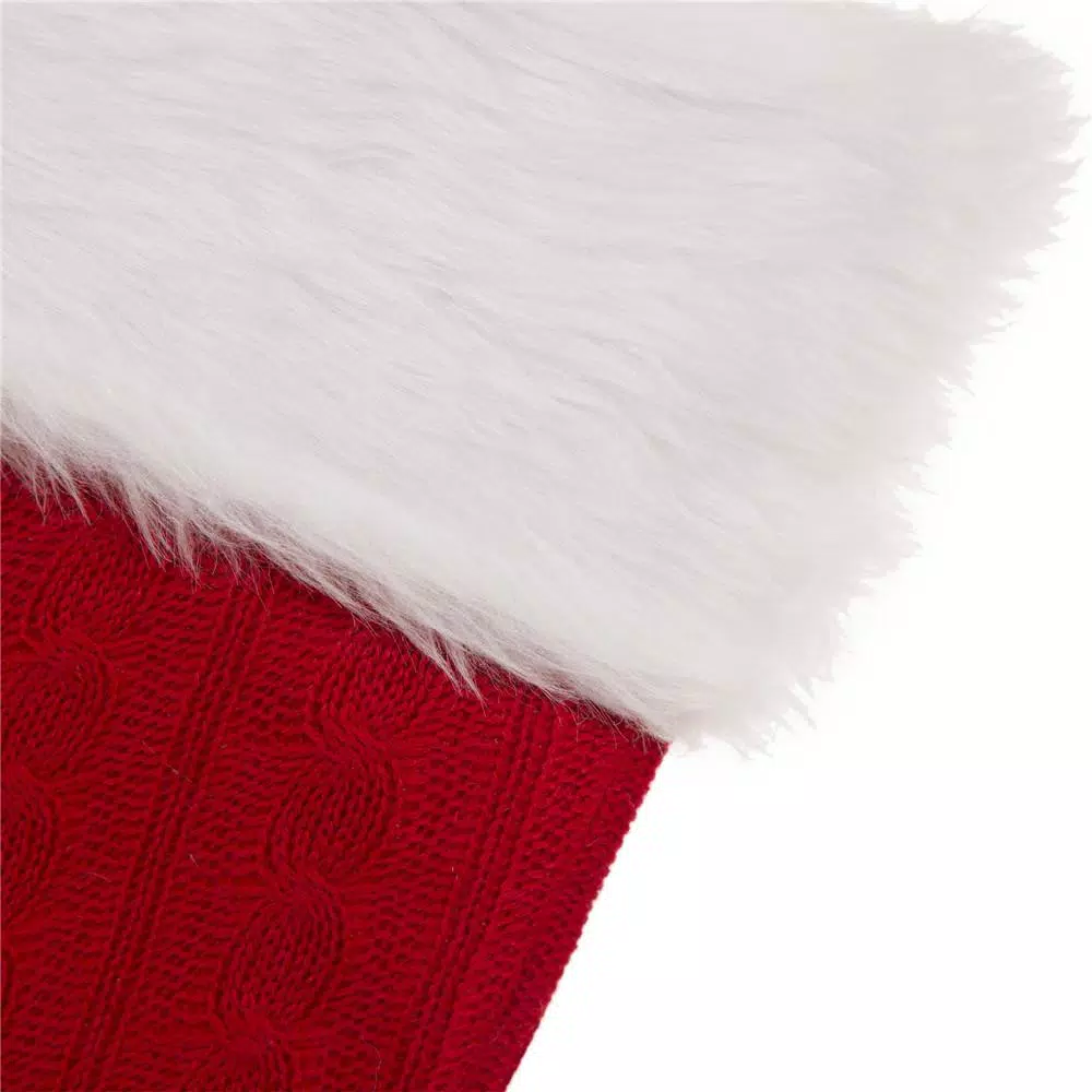 Glitzhome 20 in. Red Polyester Knitted Dog Stocking with Faux Fur Cuff (2-Pack)