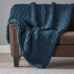 Noble House Marnie Blue Acrylic Throw Blanket - Modern Solid Pattern thumbnail 1