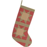 VHC Brands 20 in. Red Dolly Star Primitive Christmas Patchwork Cotton Stocking thumbnail 1