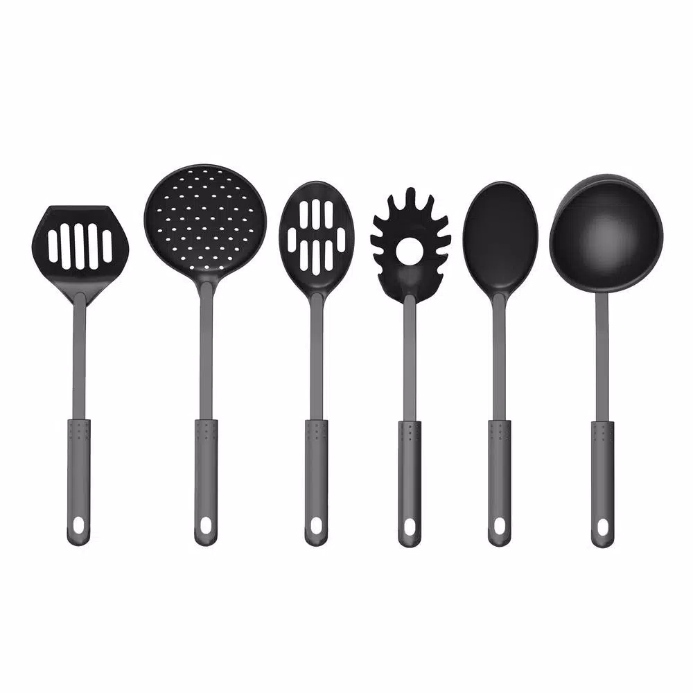 Chef Buddy 6-Piece Kitchen Cookware Utensil Set with Hanging Ring, Black