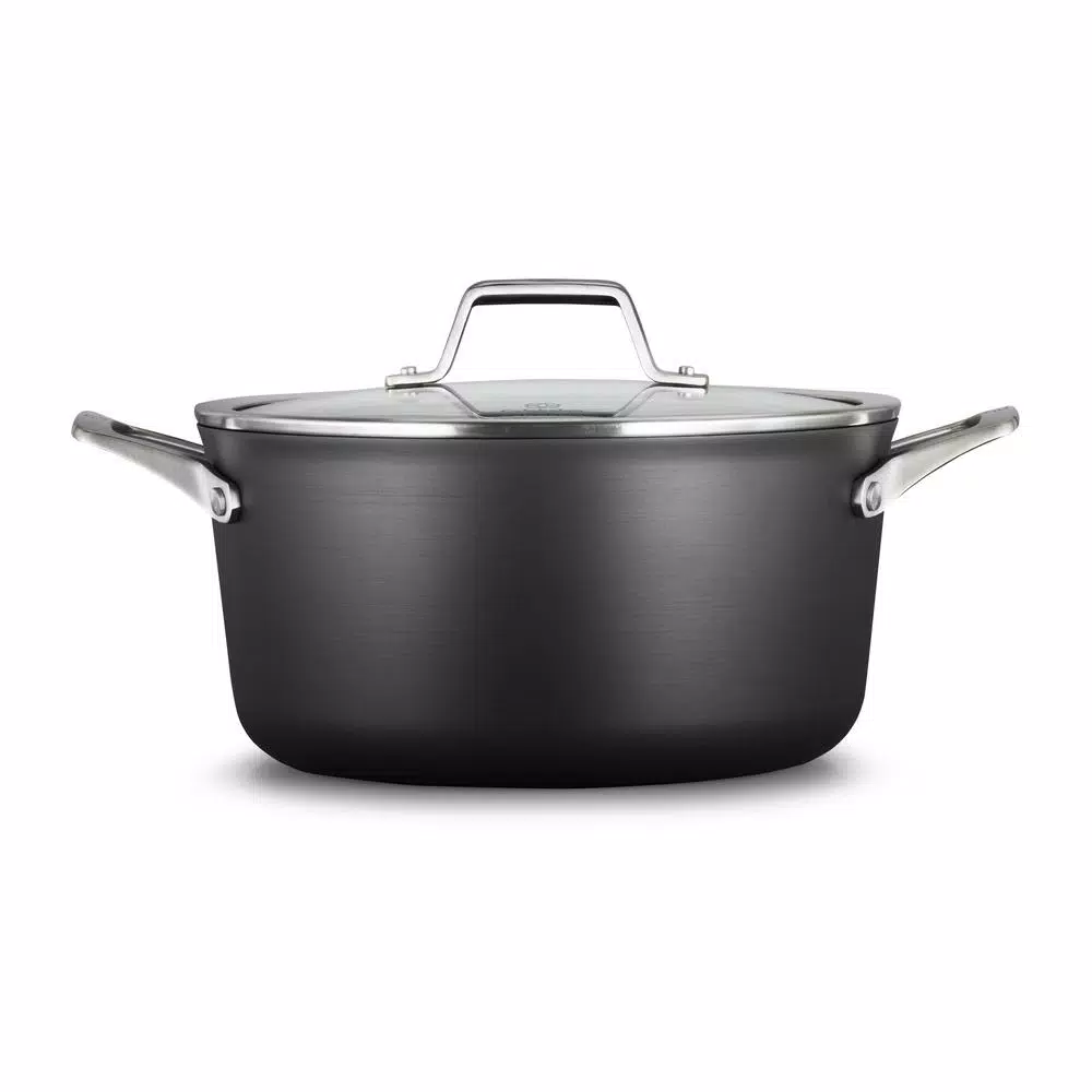 Calphalon Premier 6-Quart Hard-Anodized Aluminum Nonstick Stock Pot with Glass Lid, Black