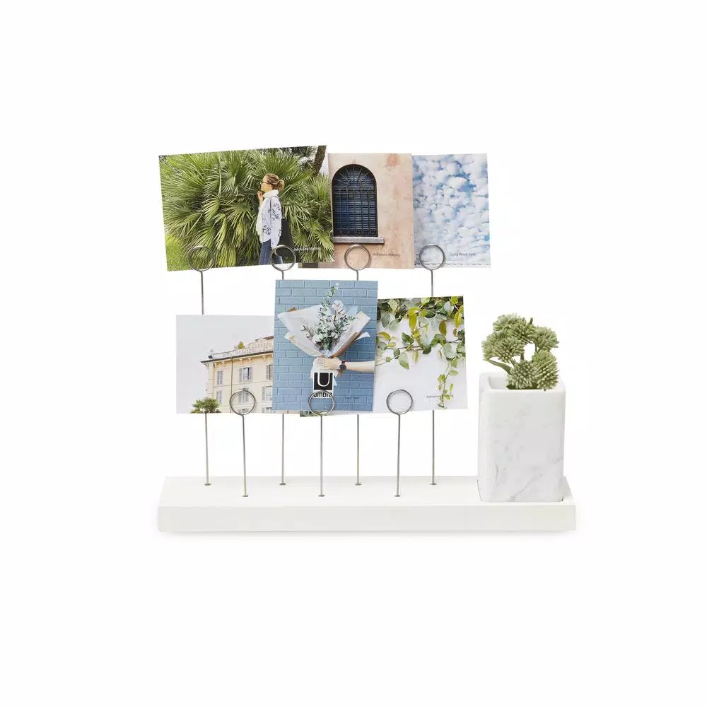 Umbra Gala White Photo Display with Walnut Wood Base and 7 Keyring Clips