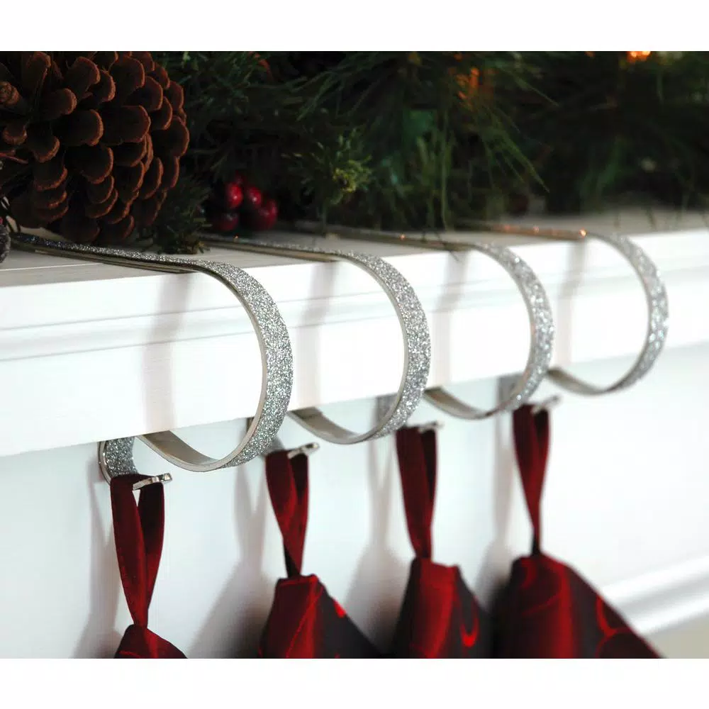 Original MantleClip Silver Glitter Steel MantleClip Stocking Holders, 2.5 in. (4-Pack)