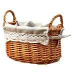 Vintiquewise Natural Wicker Oval Small Basket with White Lace Trim and Removable Linen Liner thumbnail 1