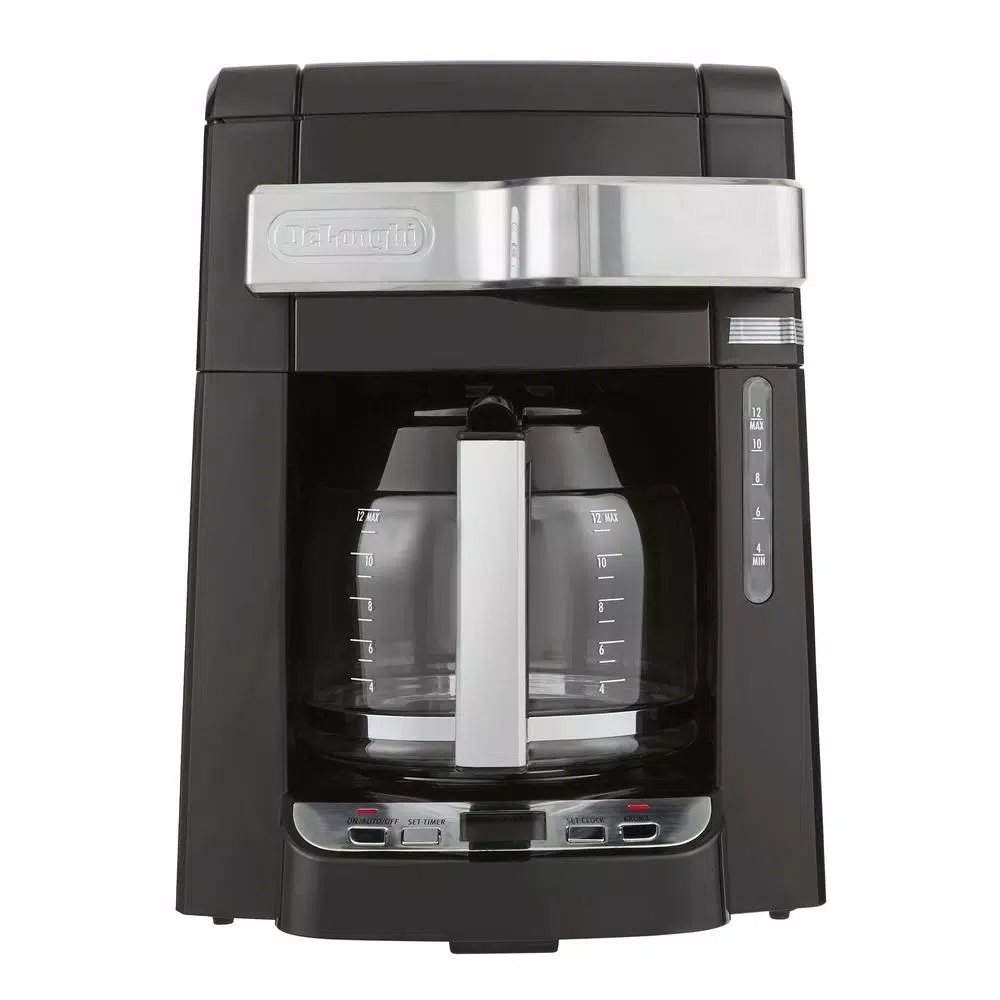 DeLonghi De'Longhi 12-Cup Drip Coffee Maker with Glass Carafe, Front Access Design, and Programmable Timer - Black