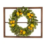 Glitzhome 28 in. Wooden Window Frame with 22 in. Greenery Lemon Wreath Decor thumbnail 1