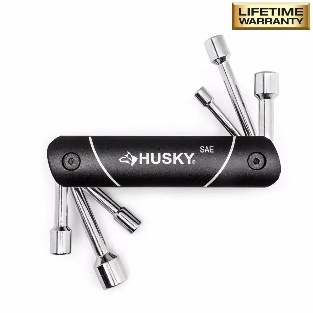 Husky 12-Piece Folding Nut Driver Set, SAE and Metric, with Black Anodized Aluminum Caddie