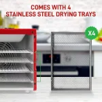 NutriChef 4-Tray Food Dehydrator Machine, 350W with Digital Timer and Temperature Control, Red thumbnail 5