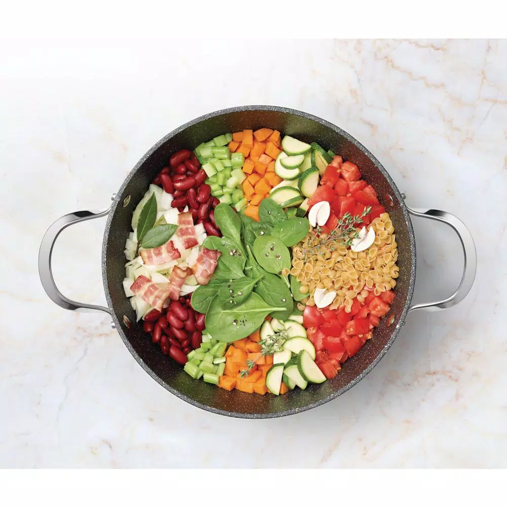 Starfrit The Rock 7.2 Qt. Aluminum Nonstick Stock Pot with Glass Lid, Black Speckle
