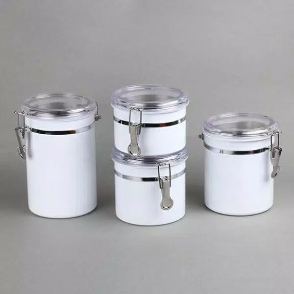 Creative Home 4-Piece White Stainless Steel Canister Set with Airtight Locking Clamp Lids