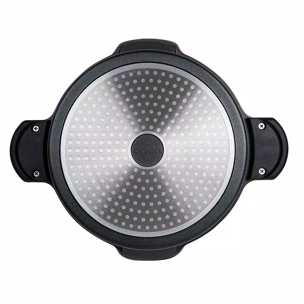 MasterPan 5 Qt. Cast Aluminum Non-Stick Stock and Pasta Pot with Glass Lid and Easy Pour Spout, Black