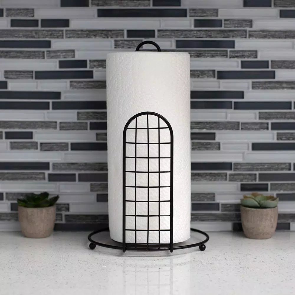 Unbranded Grid Collection Black Steel Free Standing Paper Towel Holder