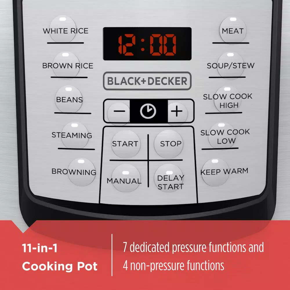 BLACK+DECKER 11-in-1 6 Qt. Stainless Steel Electric Pressure Cooker with Non-Stick Insert