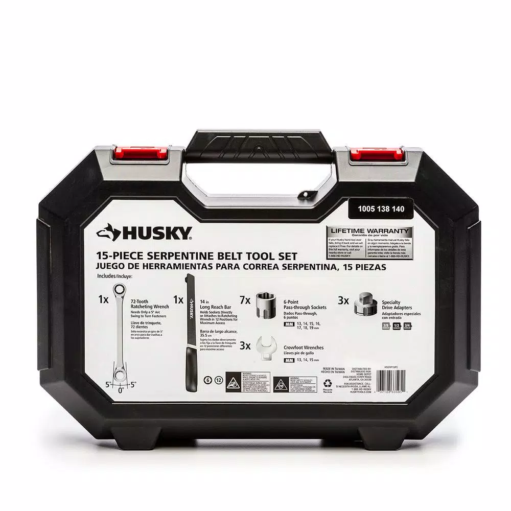 Husky 15-Piece Serpentine Belt Tool Set with 3/8 in. Drive Ratchet and Sockets