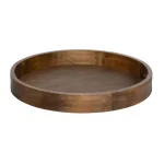 Kate and Laurel Hutton 18.25 in. Round Rustic Brown Wooden Decorative Serving Tray with Built-in Handles thumbnail 2