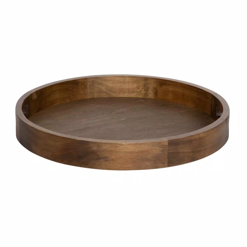 Kate and Laurel Hutton 18.25 in. Round Rustic Brown Wooden Decorative Serving Tray with Built-in Handles