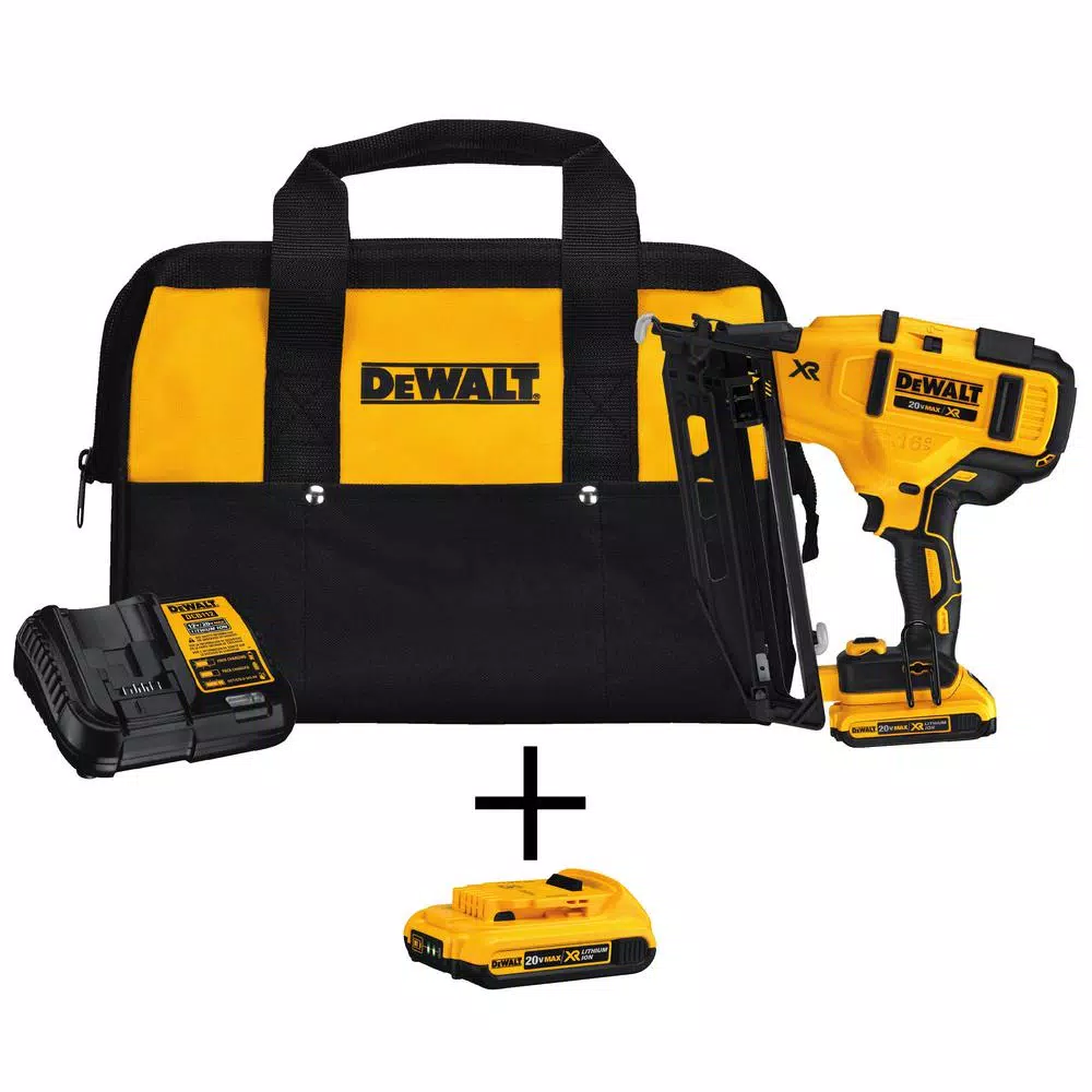 DEWALT 20V MAX 16-Gauge Cordless Angled Finish Nailer Kit with (2) 2.0 Ah Batteries and Charger
