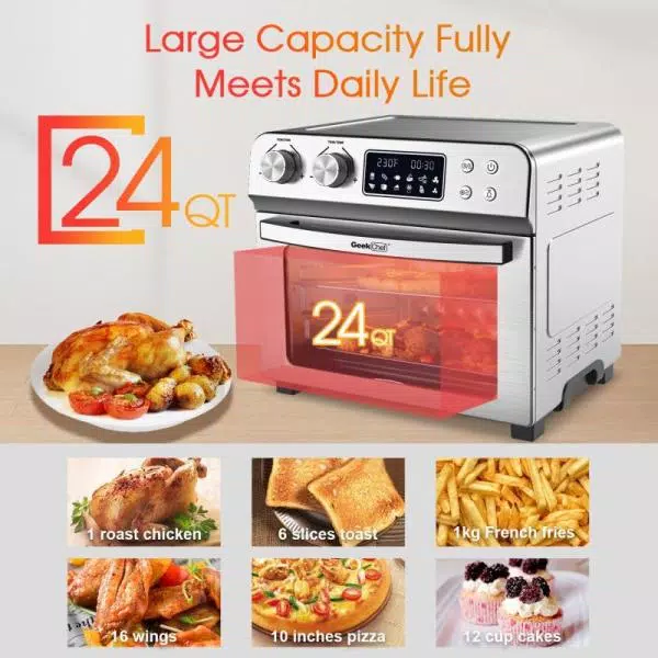 Boyel Living GeekChef 24 Qt. Silver Stainless Steel Digital Convection Air Fryer Toaster Oven with 10-in-1 Functions