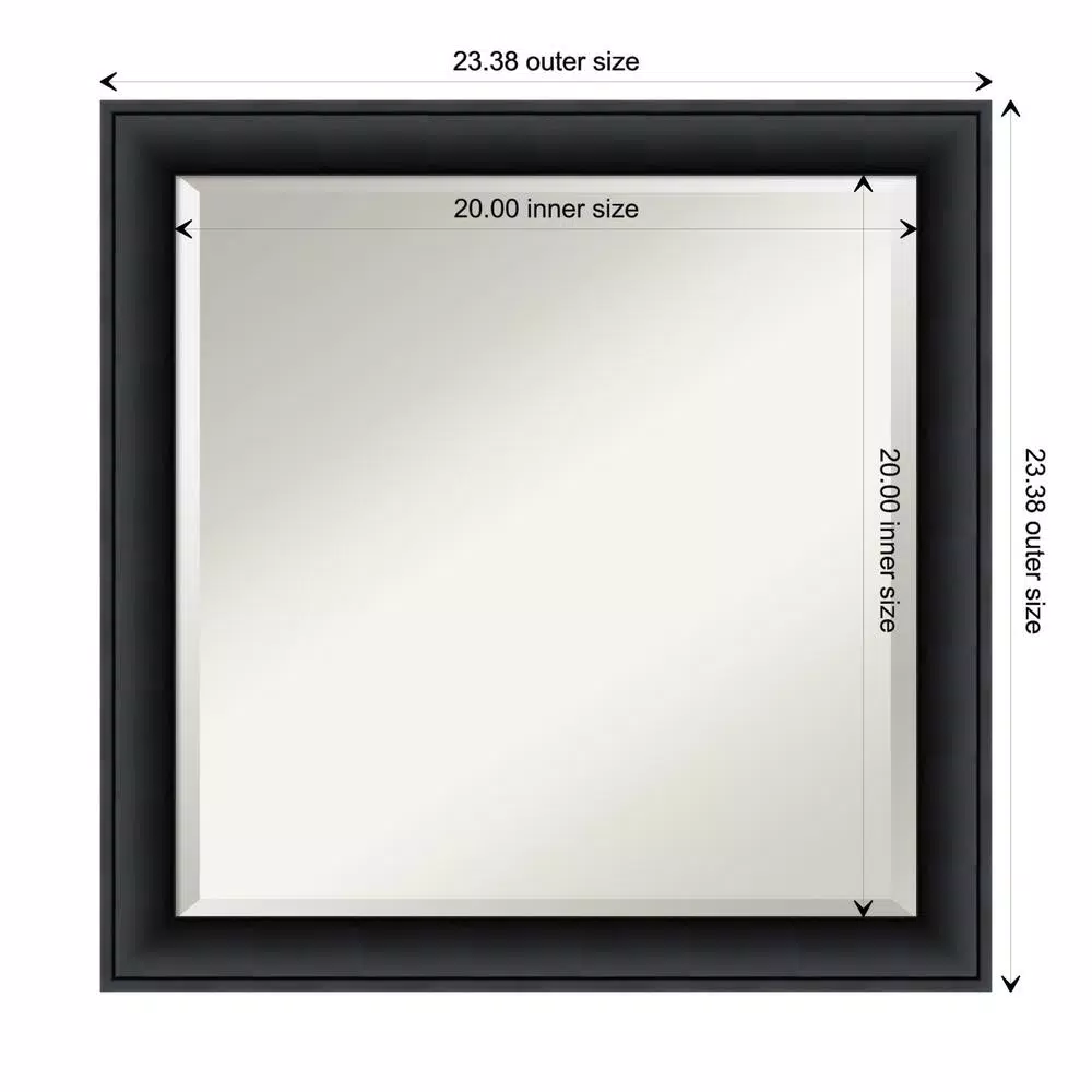 Amanti Art Nero 23 in. Square Beveled Edge Bathroom Vanity Mirror, Black Satin Wood Frame