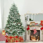 Costway 6.5 ft. Pre-Lit Slim Fraser Fir Artificial Christmas Tree with 450 Warm White LED Lights and Snow Flocking thumbnail 6