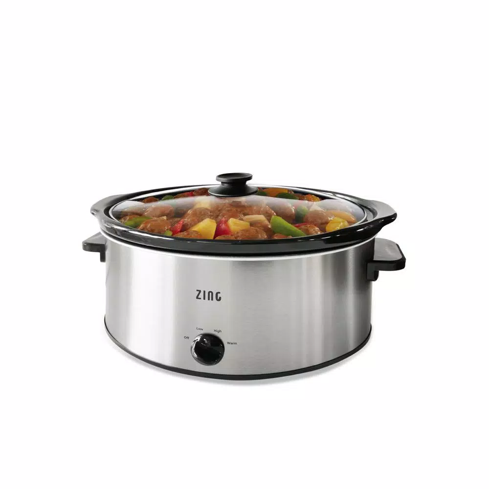 Zing 8 Qt. Oval Stainless Steel Slow Cooker with Glass Lid and Removable Stoneware