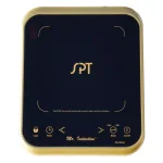 SPT 1650W 8 in. Single Burner Induction Cooktop with 3.5L Stainless Steel Pot and Glass Lid, Black & Gold thumbnail 1