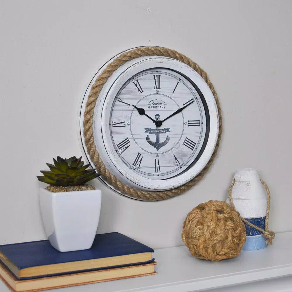 FirsTime & Co. FirsTime and Co. 10 in. Dock Rope Nautical Wall Clock - Distressed White