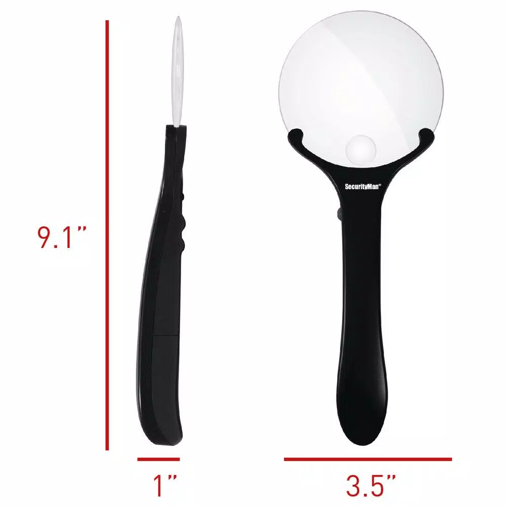 SecurityMan Handheld Magnifying Glass with 2 LED Lights - 3X/5X Dual Lens Illuminated Magnifier
