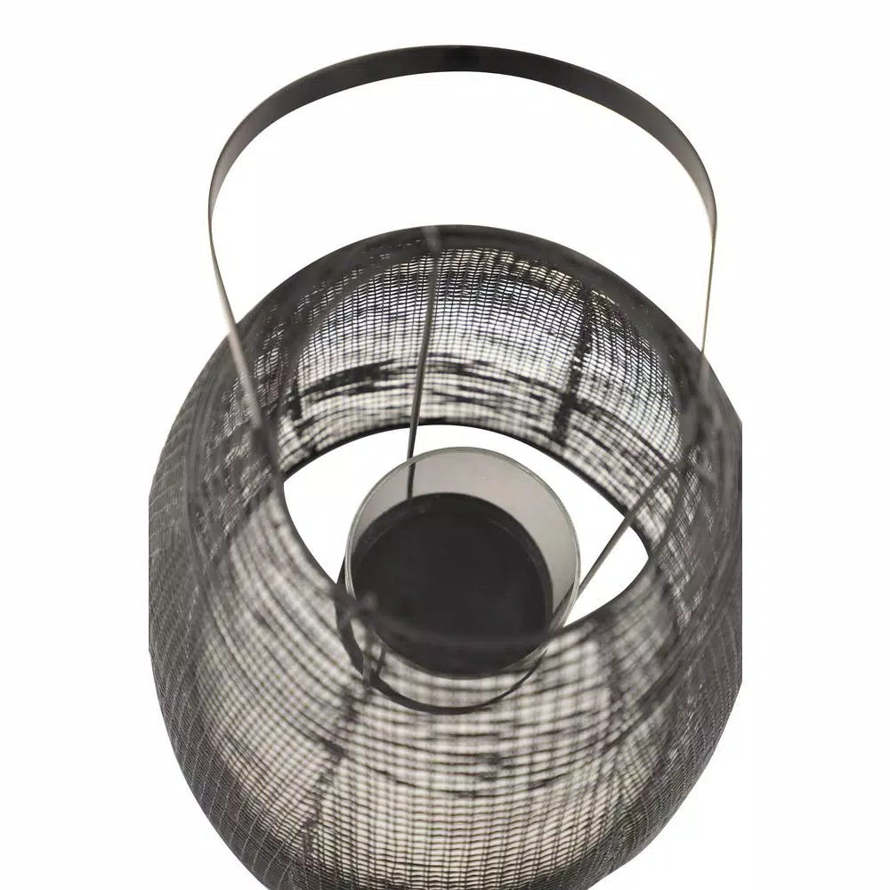 LITTON LANE Large Black Metal Mesh Lantern Candle Holder with Suspended Hurricane Glass